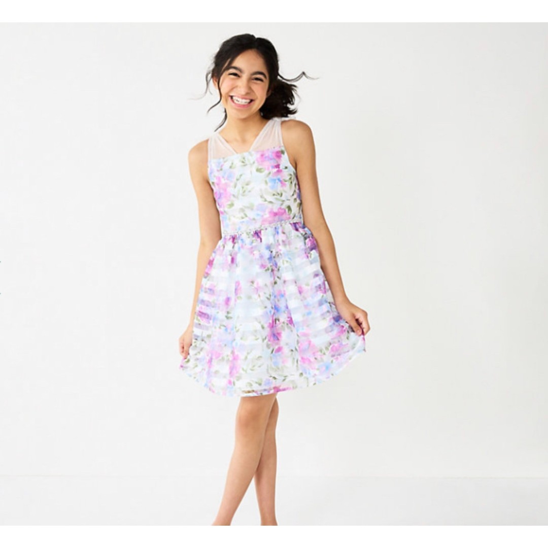 Girls Easter floral formal rhinestone belt flower girl dress size 12 (I29)