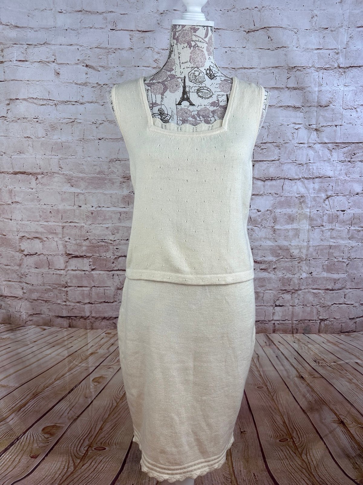 St. John Collection by Marie Gray Vintage Knit Skirt Set Size S Ivory Vintage