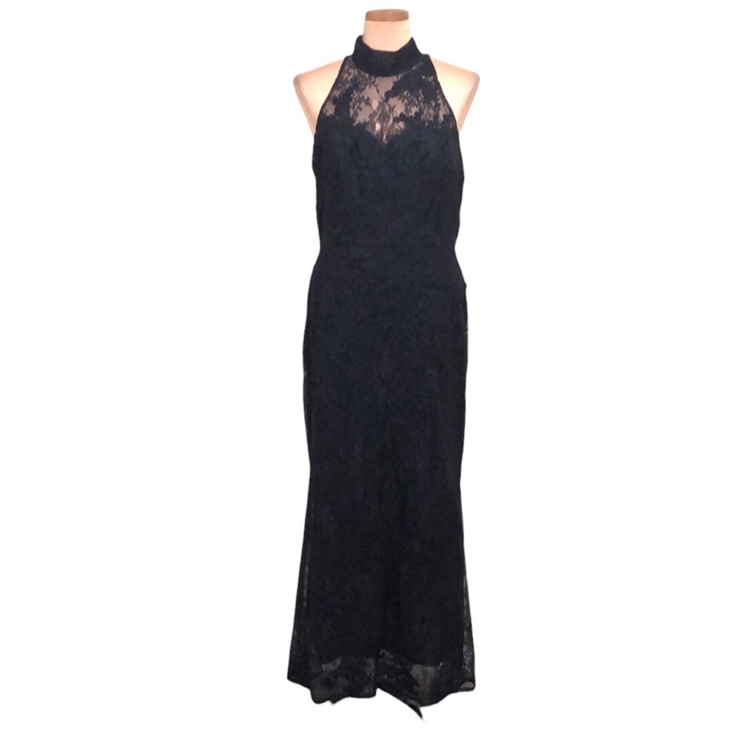 Badgley Mischka Lace Column Gown Size 10 Black Floral Lace
