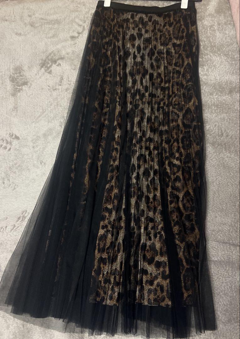 Lloyd Ford Leopard Print Tulle Long Skirt