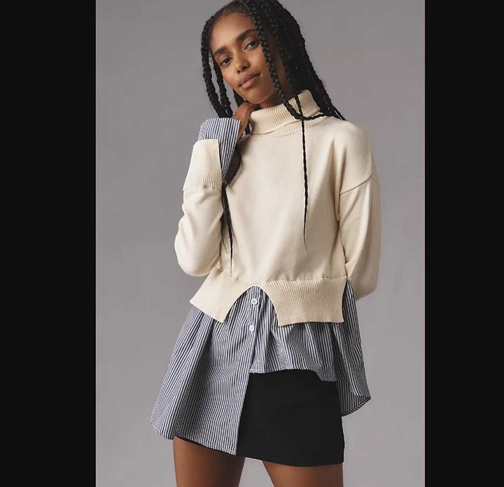New women's XS Anthropologie x Maeve avantlook split twofer turtleneck sweater