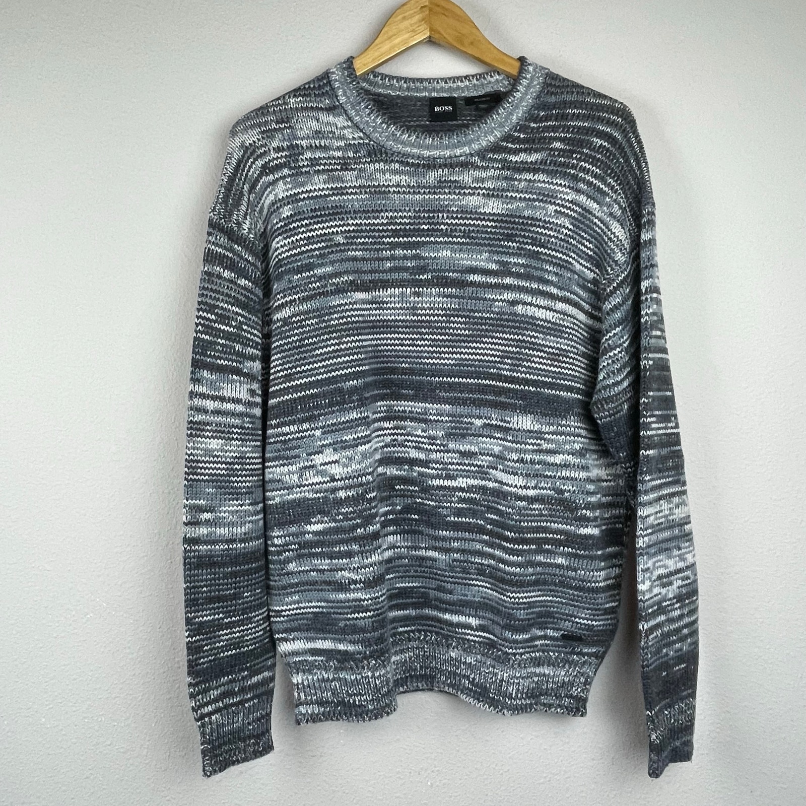 Boss Hugo Boss Relaxed Fit Wool Blend Crewneck Sweater L – Gray White Fisherman