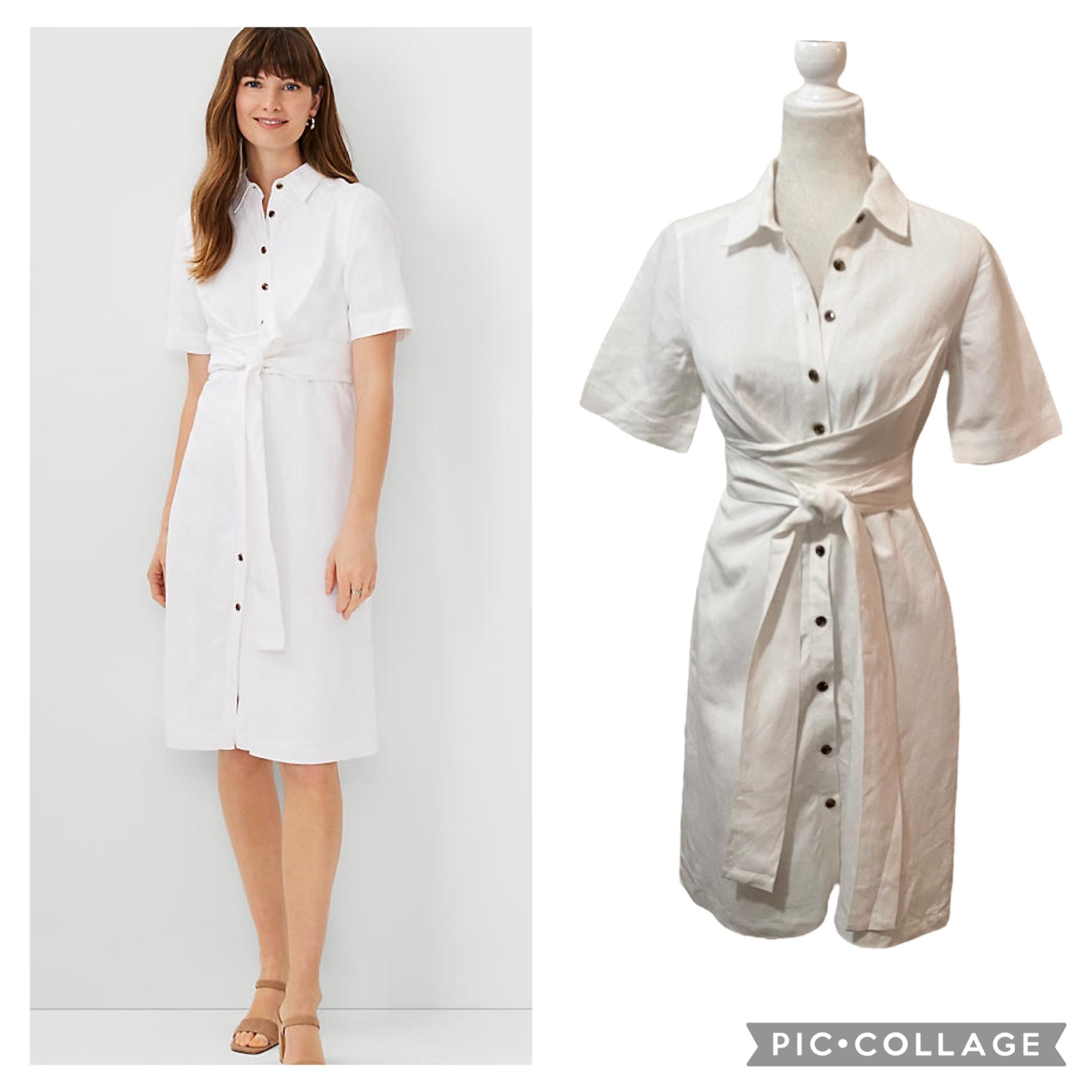 Ann Taylor Women’s Size 4 Petite Ivory Tie Waist Linen Blend