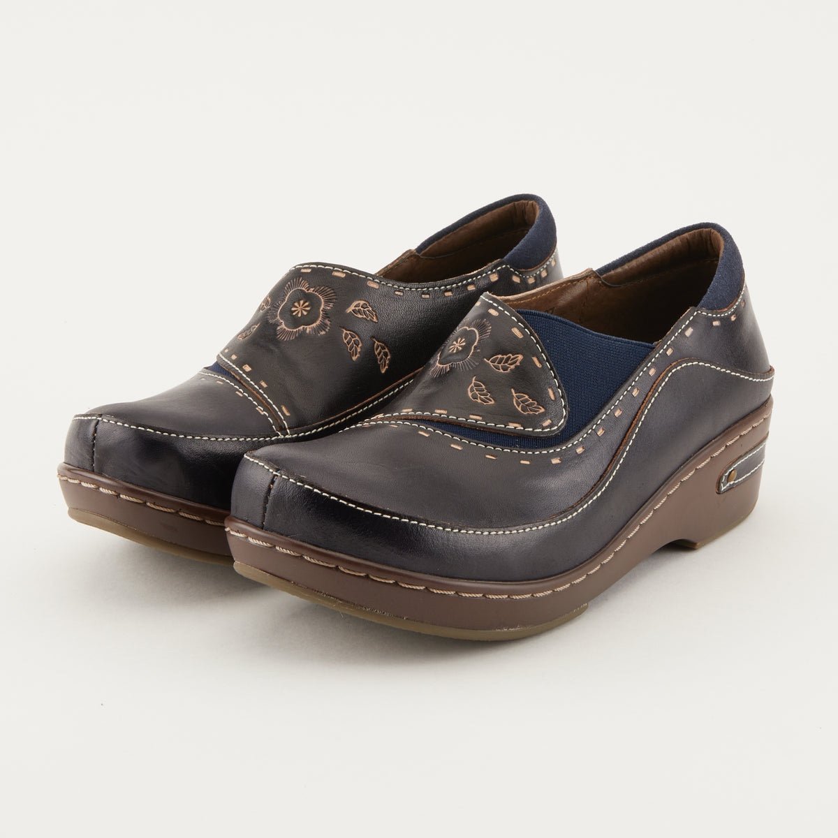 Spring Step L'Artiste Burbank Brown Leather Embossed Design Clogs Shoes. 9.5 Sz