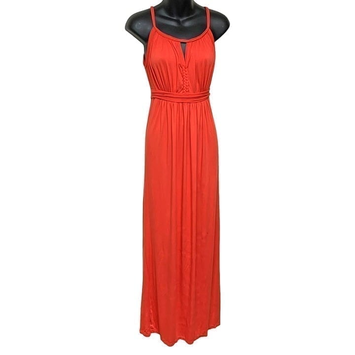 Max Studio Flame Orange Stretch Tank Styled High Waist Maxi Dress