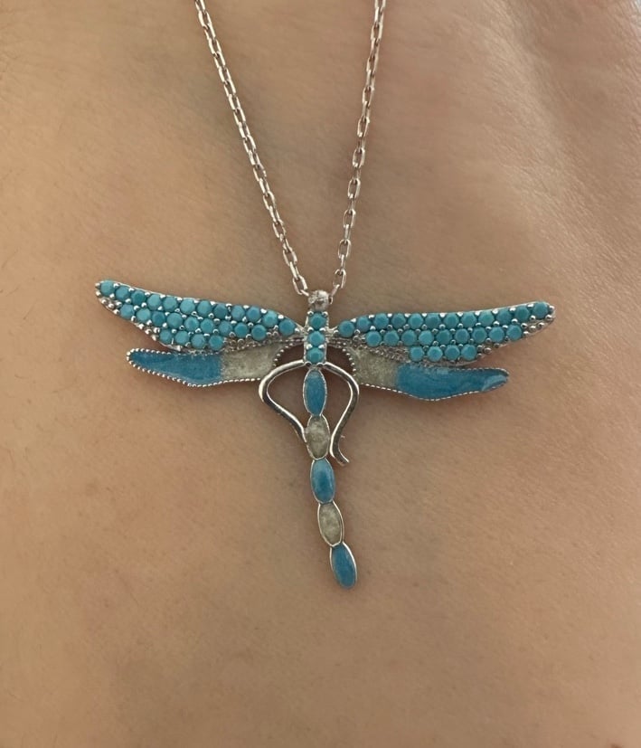 925 Silver dragonfly necklace turquoise