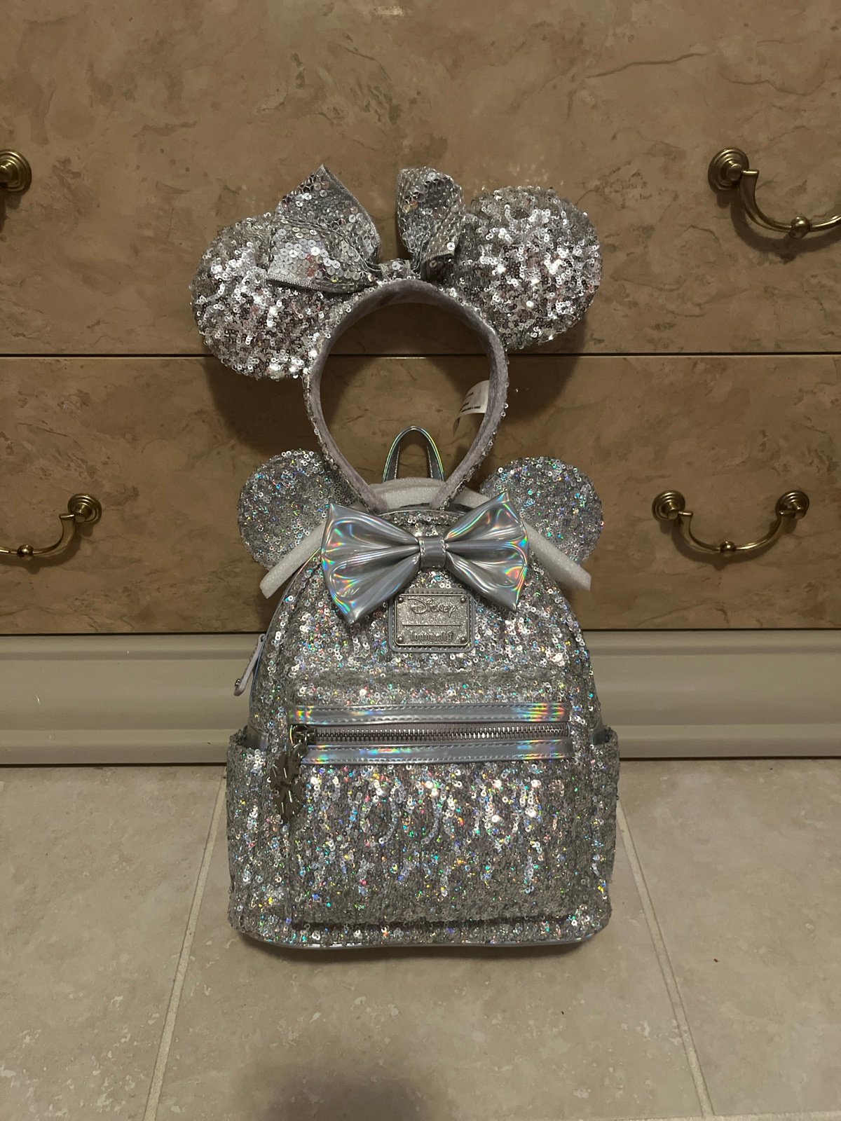 Disney silver sequin loungefly set