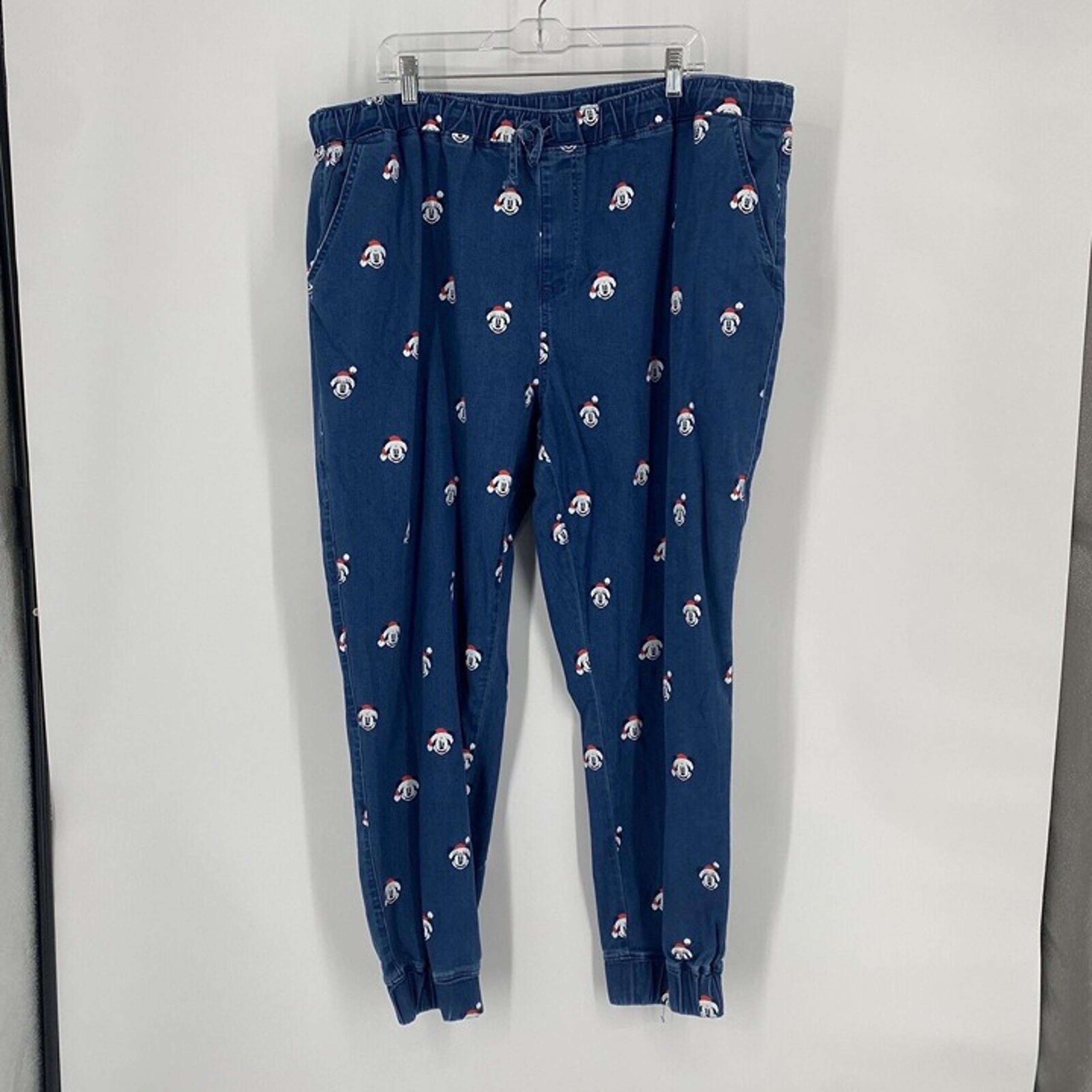 Disney Parks Jeans Women’s 2x blue santa mickey joggers high rise christmas