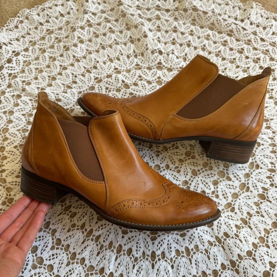 Paul Green Jay Wingtip Cuoio Leather Chelsea Boots Women’s US 8.5, UK 6