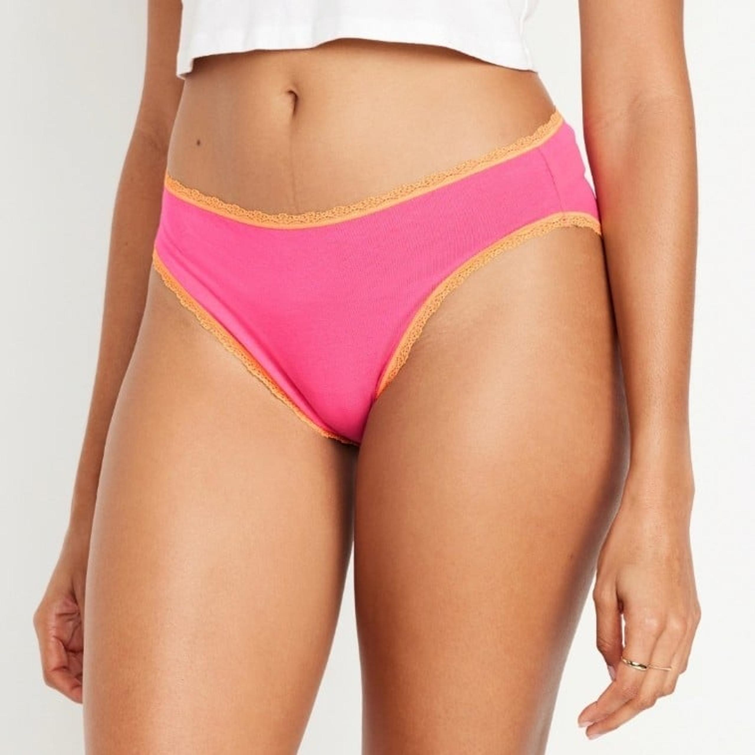 NWT Women's Cute Old Navy High Rise Bikini Panty - Hot Pink & Orange Lace Trim