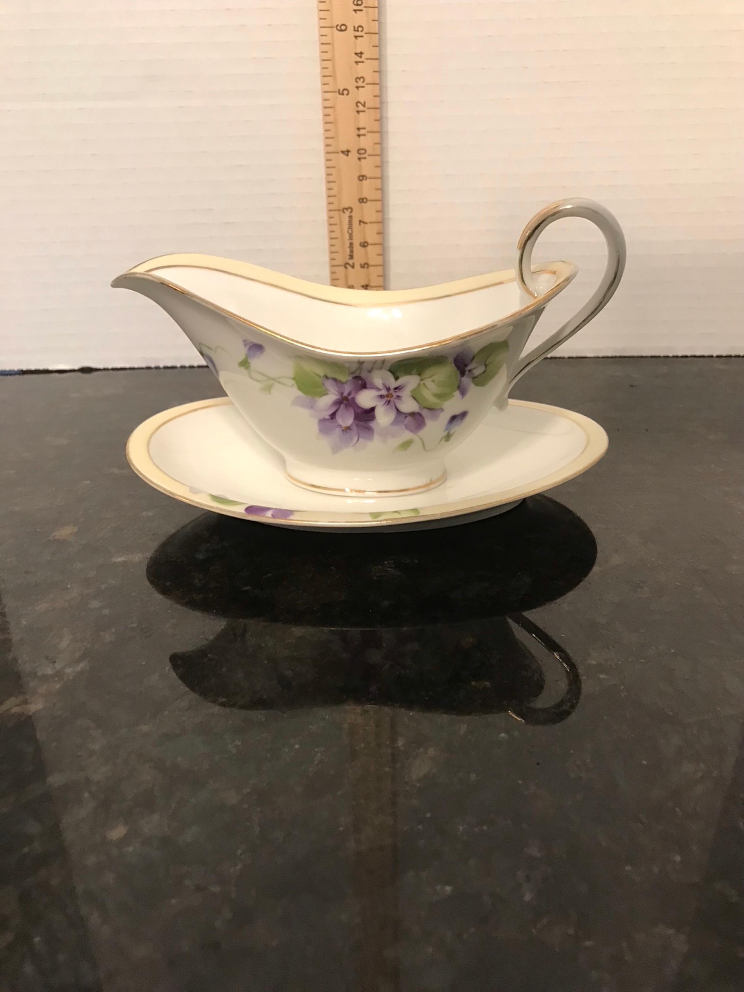 Hand Painted Nippon Lilac Gold Gravy Boat and Saucer