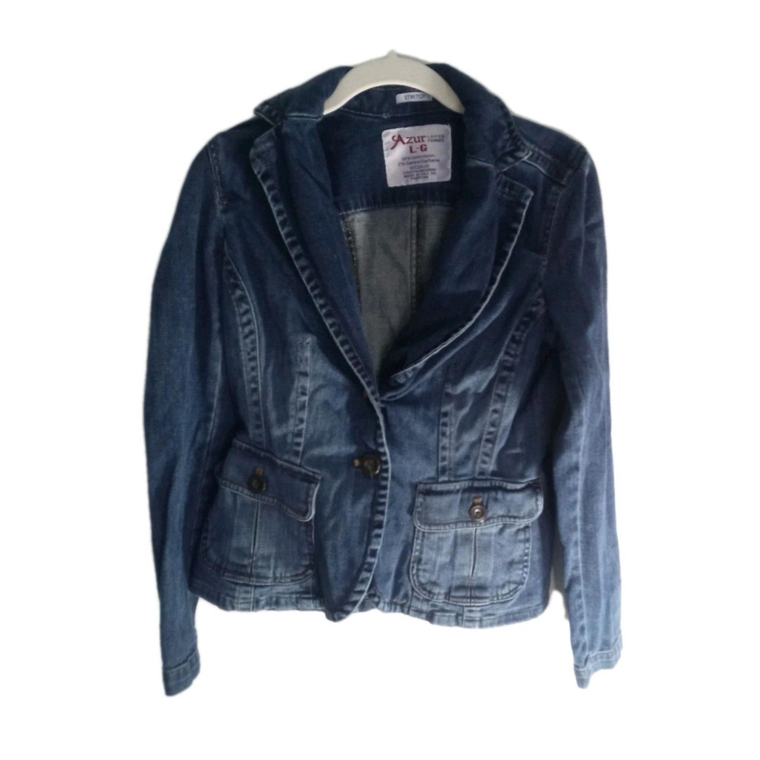 Women's Azur Jean Blazer Jacket Size Large EUC 2 Button Bust 34"