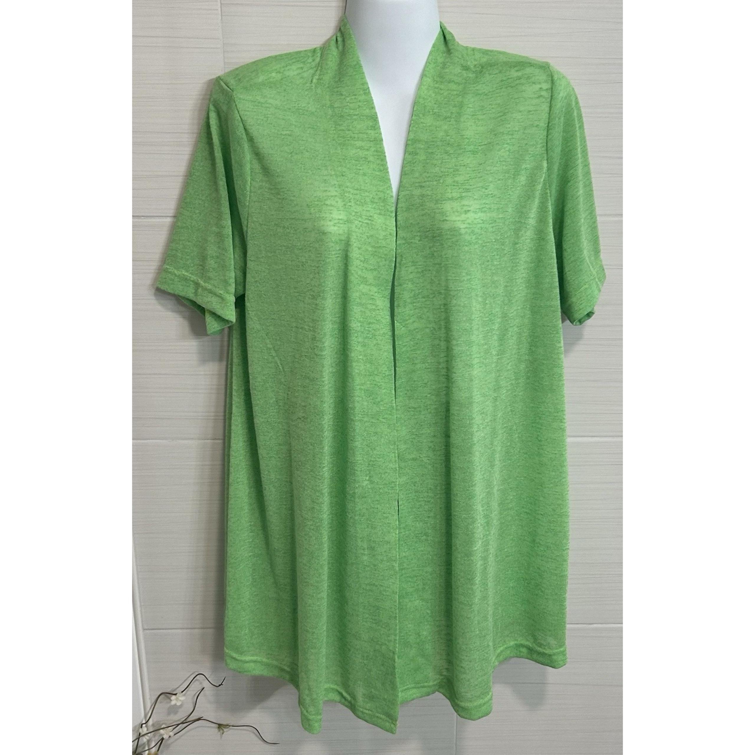 Woman Within Plus Size Green Lightweight Open Front SS Knit Cardigan M/14-16