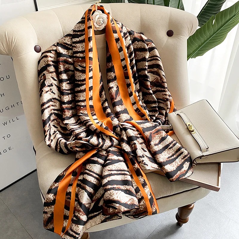 classic Silk Scarf Women Foulard Office lady Large Fashion Print Beach Hijab sha
