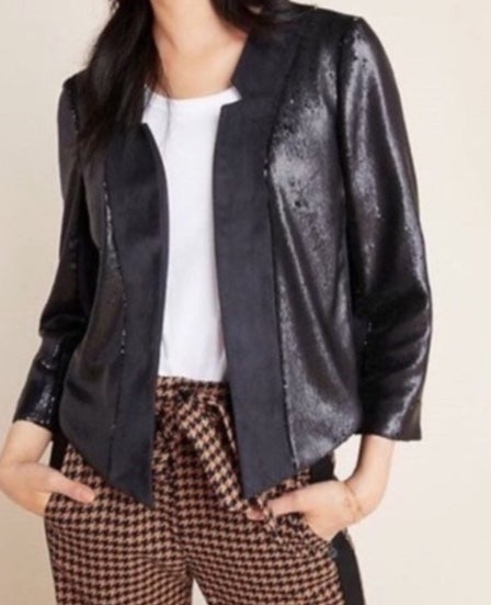 SALE Anthro Black Tie Sequined Jacket