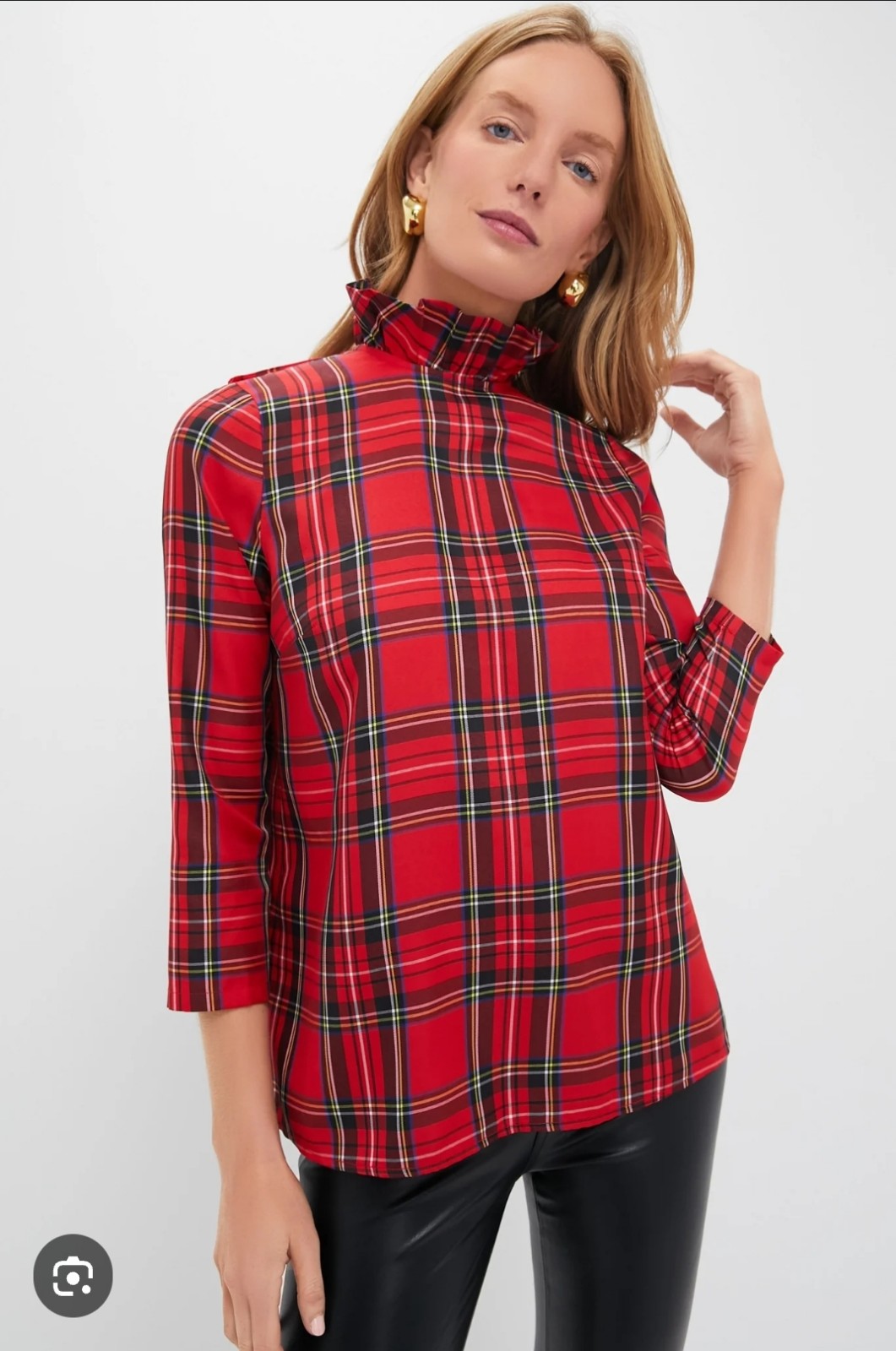 NWT Tuckernuck Royal Stewart Tartan Faye Blouse Red Plaid Ruffle Collar Bow Sz M