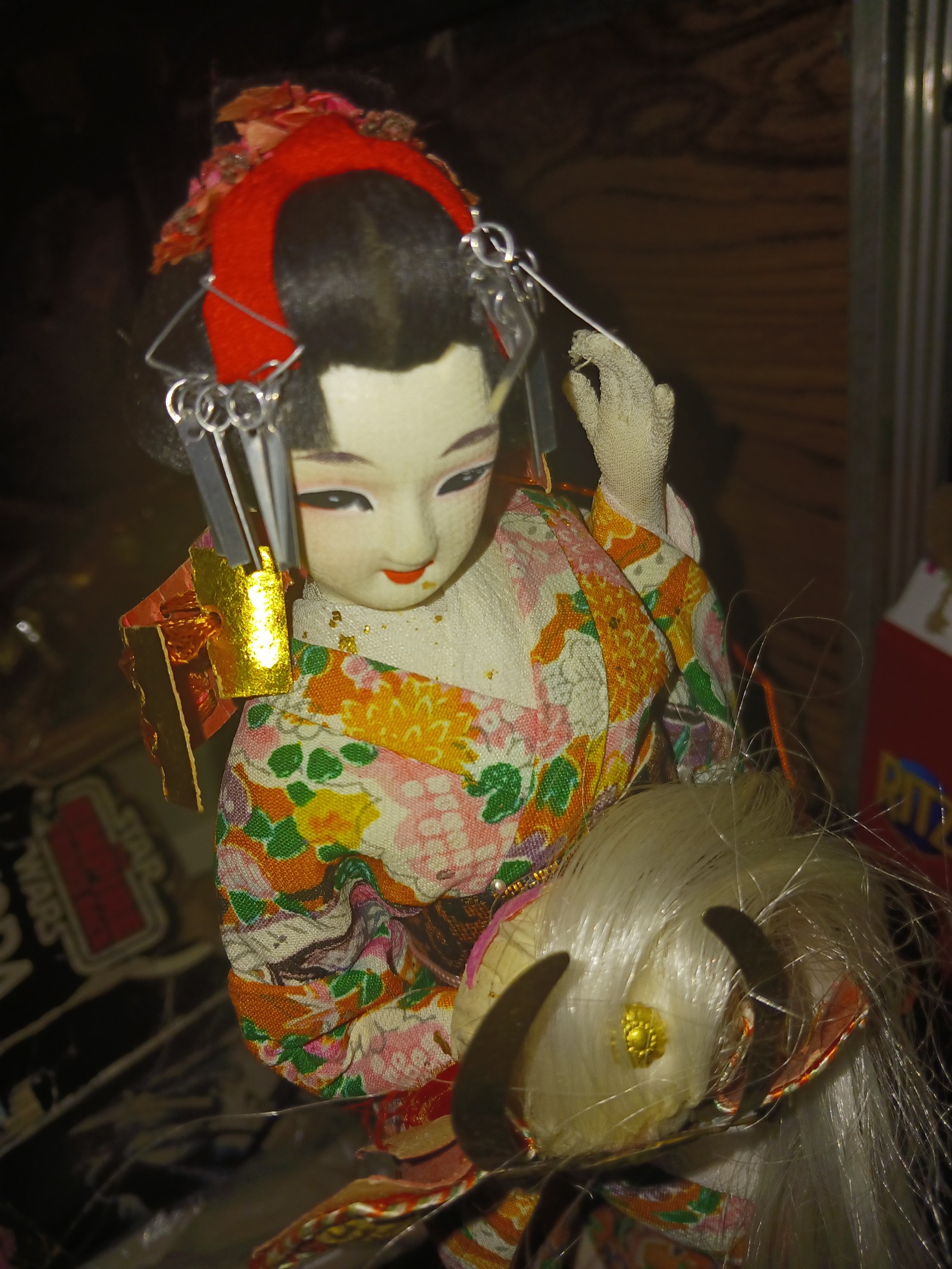 Vintage Handmade Japanese Geisha Doll White Helmet Handmade made in Japan. LEGIT