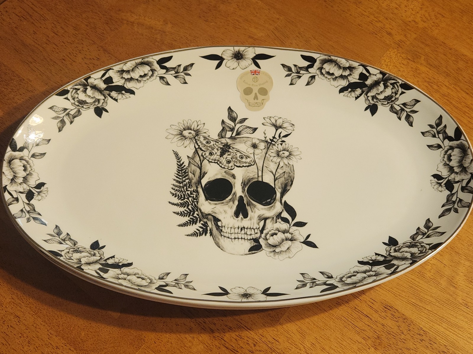 NEW Eaton Fine Dining Halloween Skull Flowers and Butterflies Oval Platter