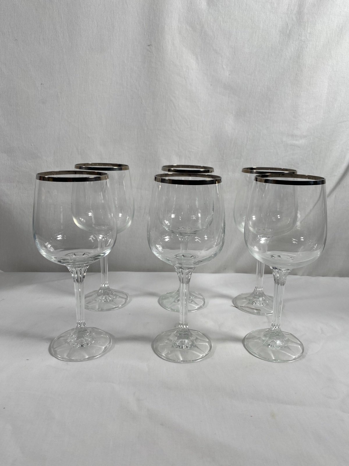 6 VTG Bohemia Crystal Glass Water Goblet Stem Silver Trim 7.75” Tall # 419