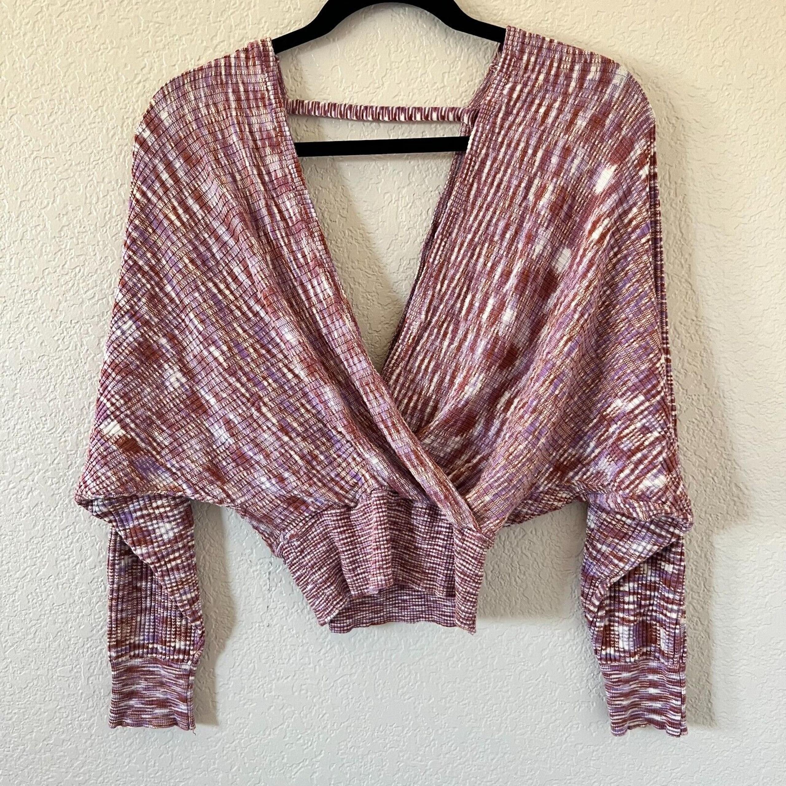 Nwt Le Lis Cropped Wrap Style Knit Long Sleeve Pink Top Womens M