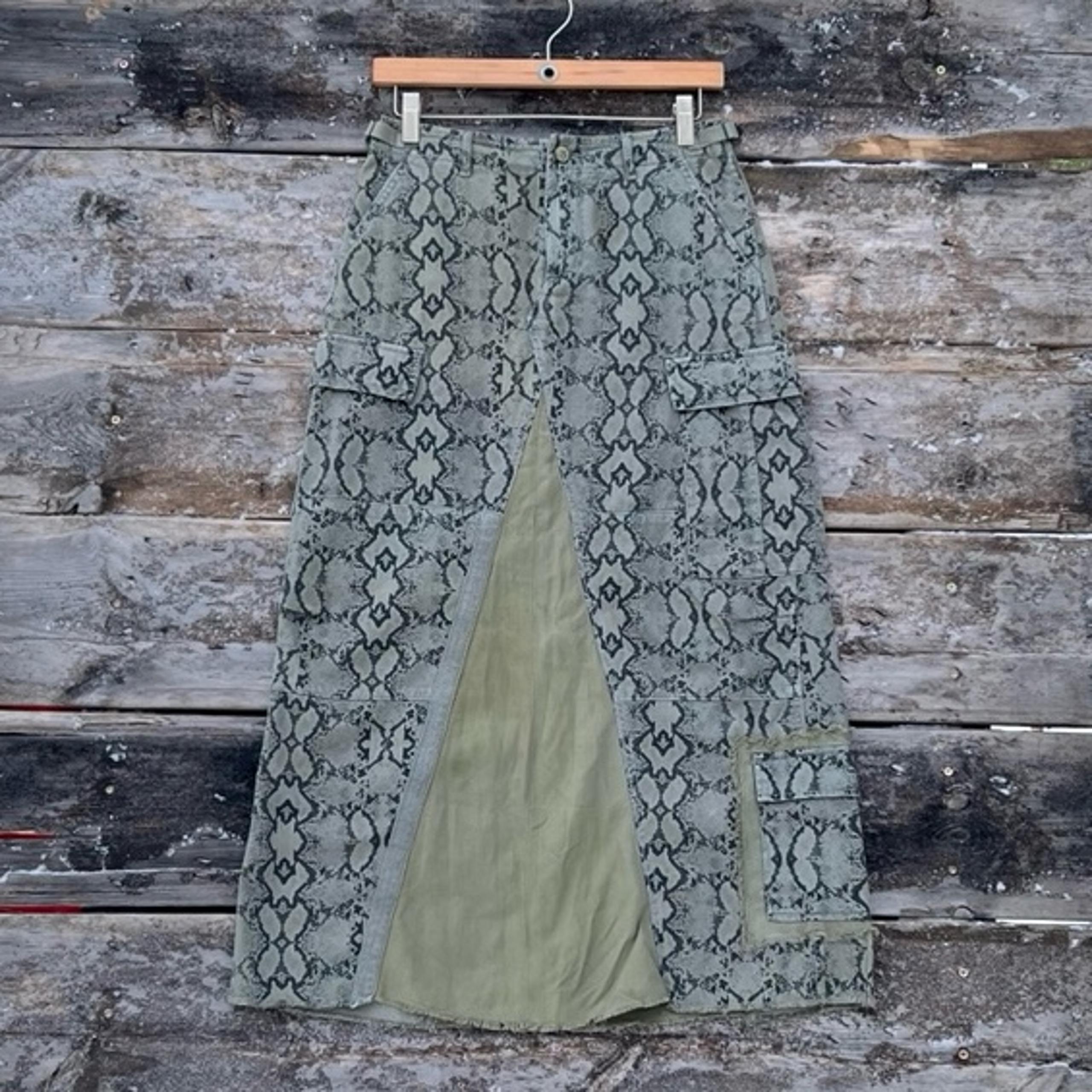 New Free People Da-Nang Army Green Snakeskin Print Cargo Maxi Skirt Women’s XS