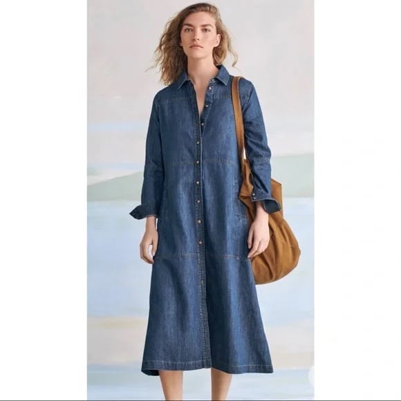 Poetry Denim Chambray Hemp Cotton Indigo Longsleeve Shirt Dress Size US 16
