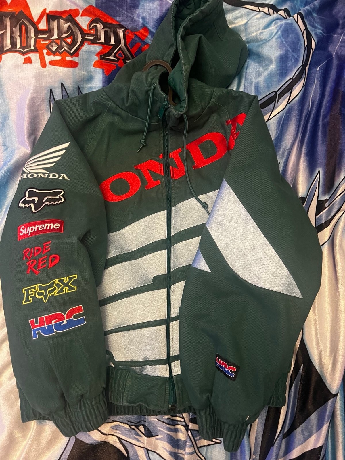 Supreme Honda Fox Racing Puffy Zip Up Jacket Dark Green