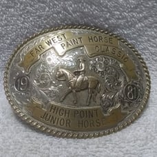 1981 Far West Paint Horse Classic High Point Jr Horse Broken Horn Buckle VTG