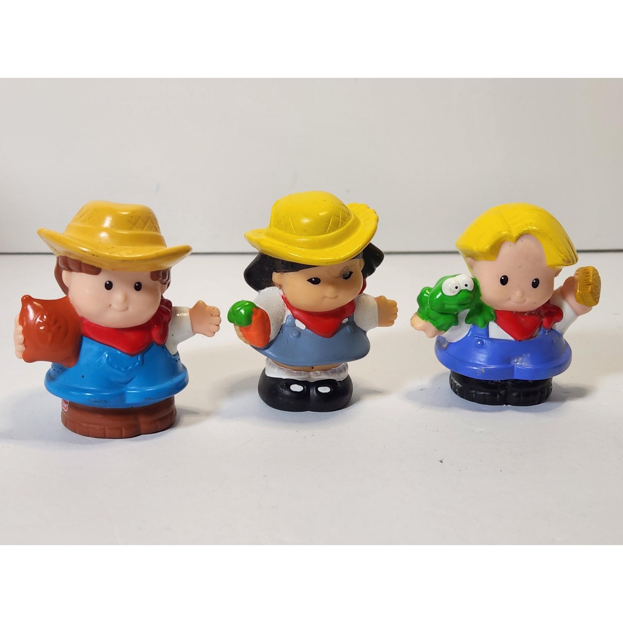 Lot of 3 Little People Farmer Boy Girl Man Hat Frog Figures 2001 2002 Mattel FP