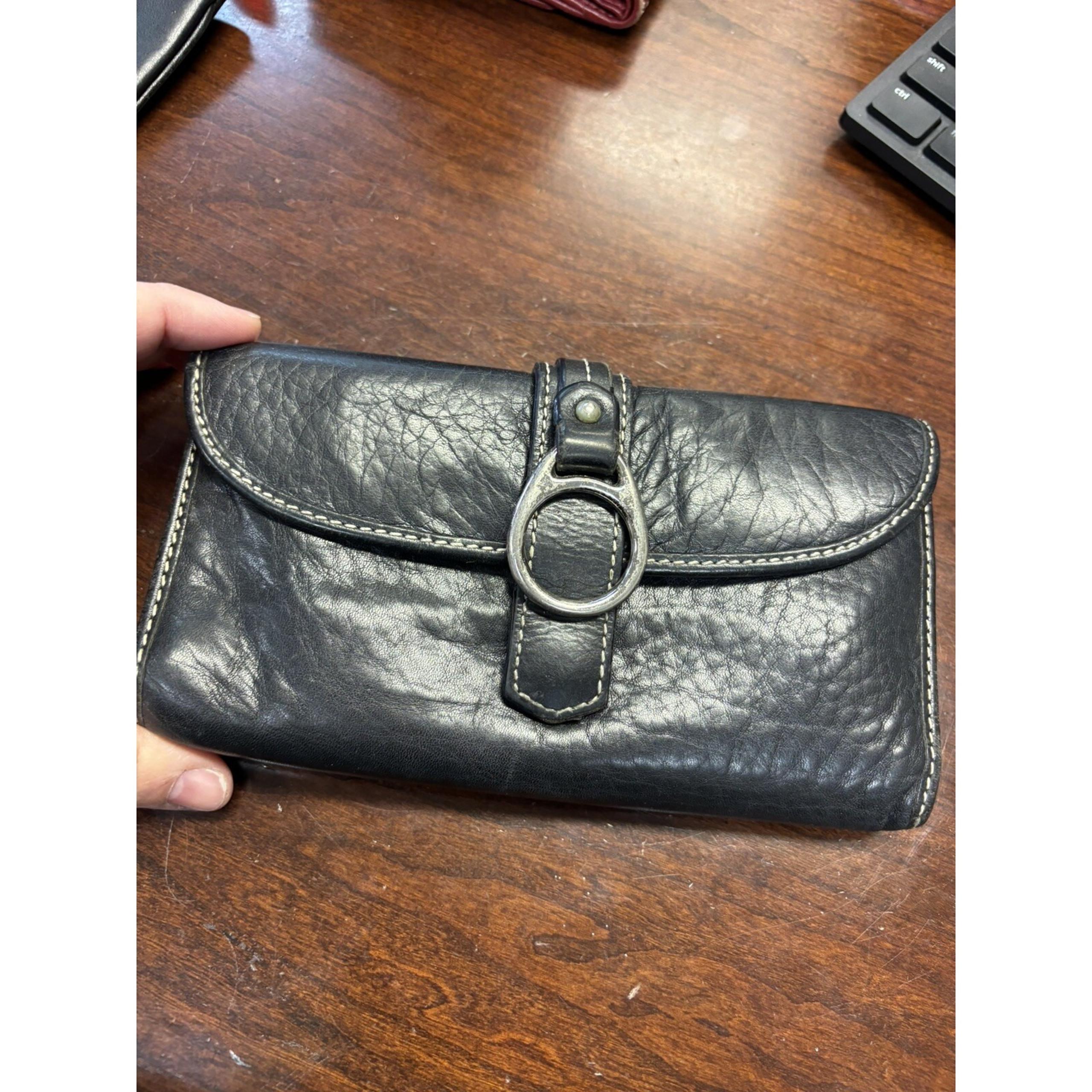 Dooney And Bourke Vintage  1975 Black Red Leather Wallet Trifold Snap Close