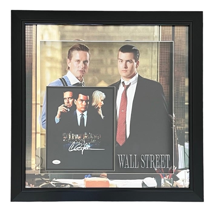 Charlie Sheen (Bud Fox) Wall Street Signed 3D LED Lights Farmed 23x23 Photo JSA