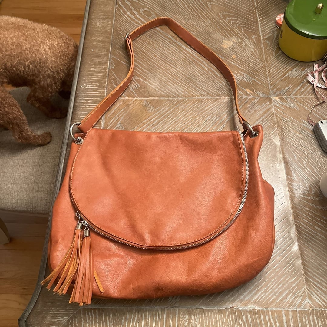 TL Bag Soft Leather Shoulder bag With Tassel Detail Cognac TL141110,