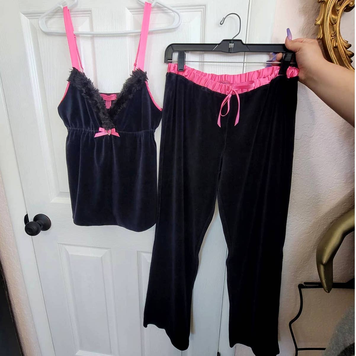 Betsey Johnson Black Pink Velour Matching Set Size Small