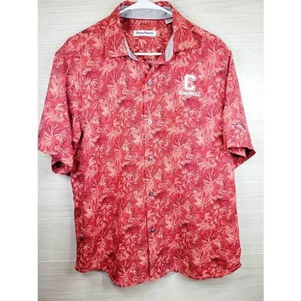 Tommy Bahama Cornell Red Sport Jungle Silk Camp Short Sleeve Shirt Size Medium