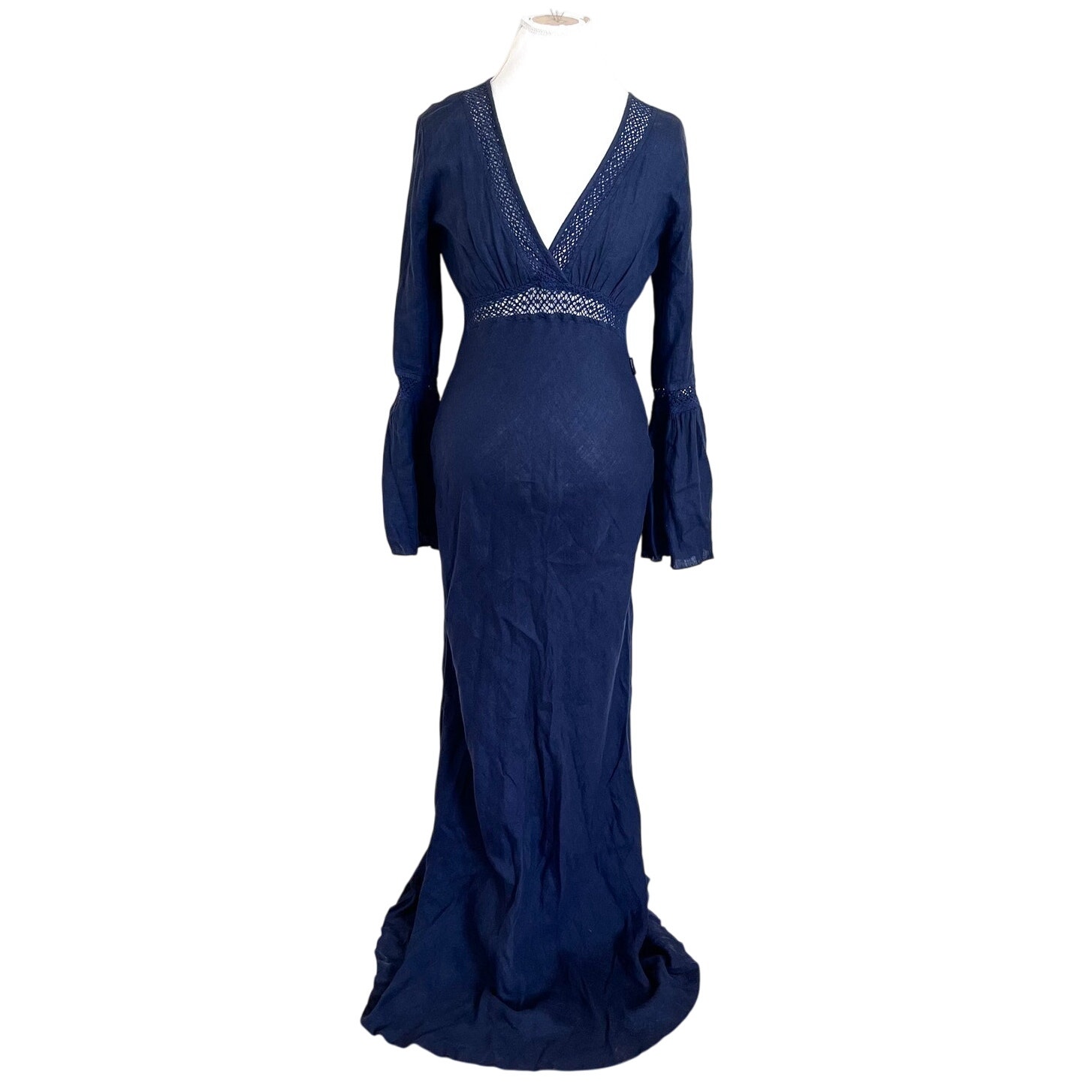 Summer Of Love Boho Babydoll Maxi Dress Medium Tall Blue Linen Fairy Whimsigoth