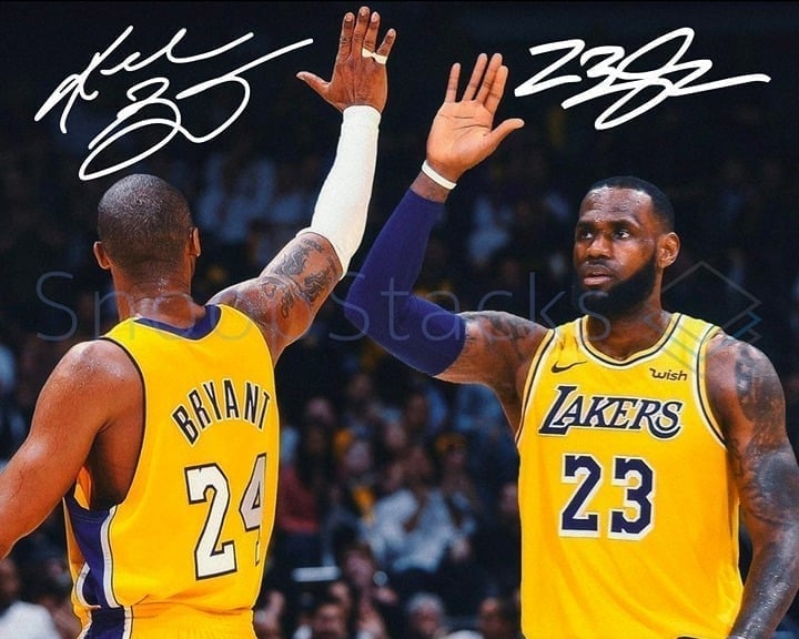 Kobe Bryant LeBron James Signed 16x20 Glossy Autographed RP Photo Poster Lakers
