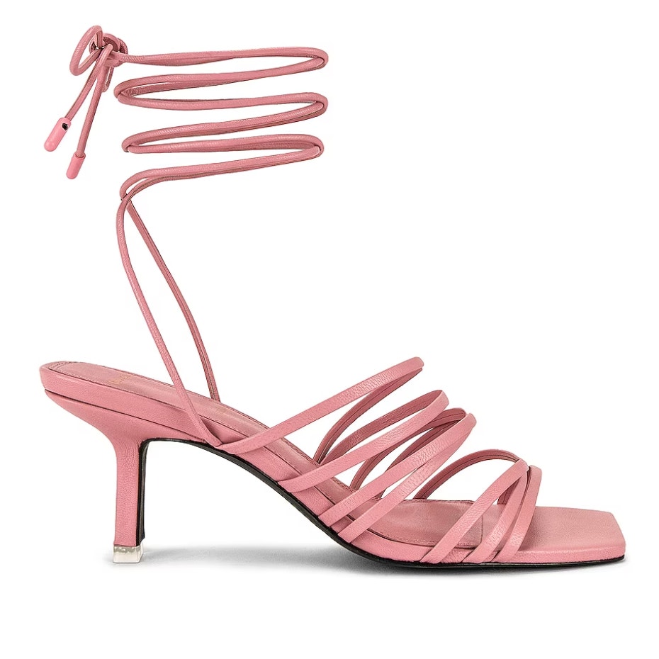BLACK SUEDE STUDIO Pink Ankle Wrap Sandal SIZE 12 Kitten Heel Gladiator 268 NEW