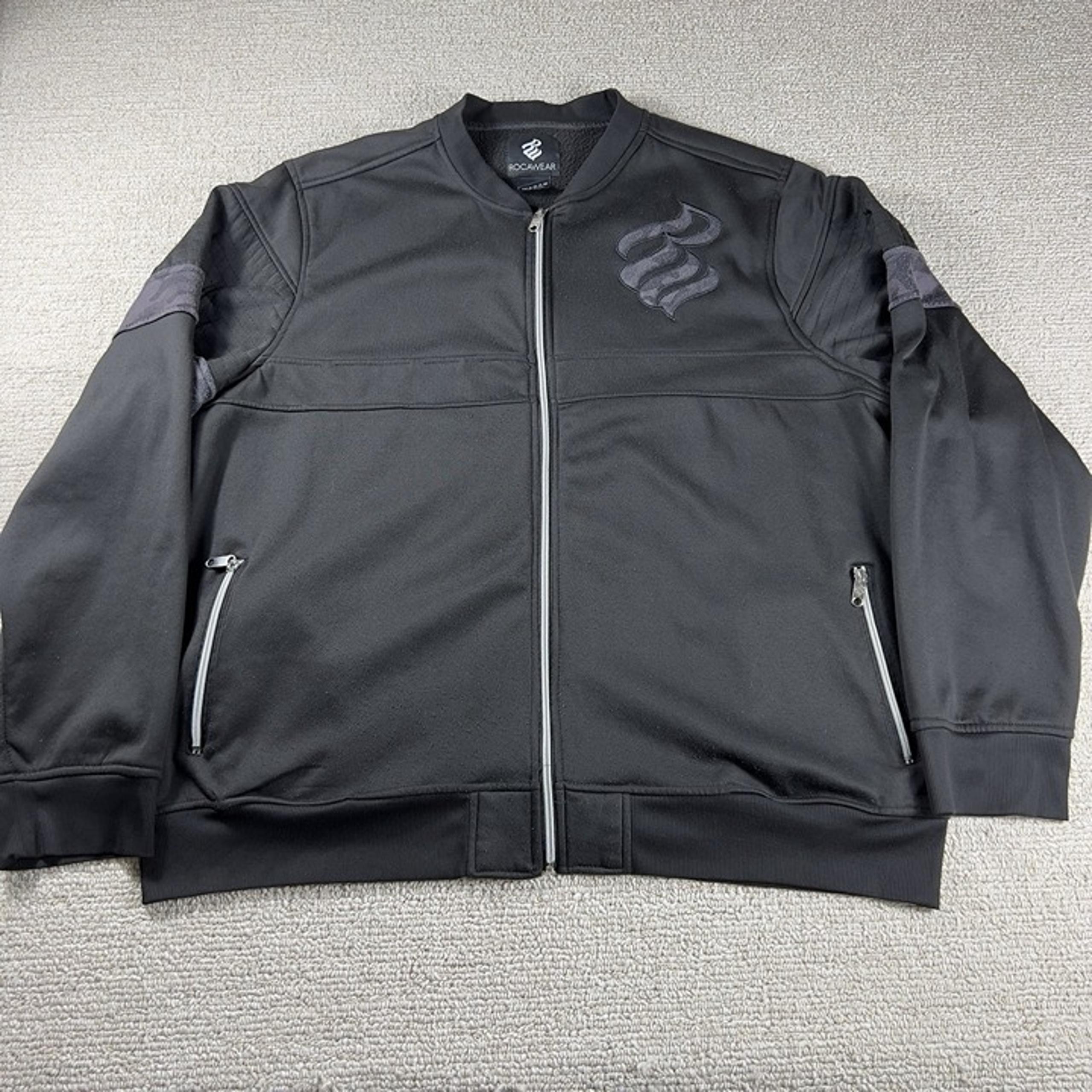 Rocawear Full Zip Logo Track Jacket Black Gray Men’s Size 4XL