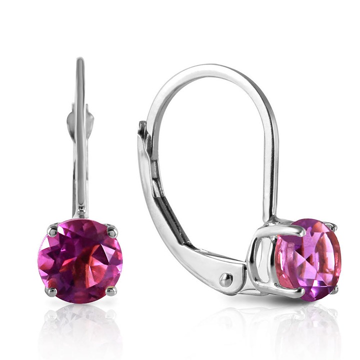 14K. SOLID GOLD LEVERBACK EARRING WITH AMETHYSTS (White Gold)