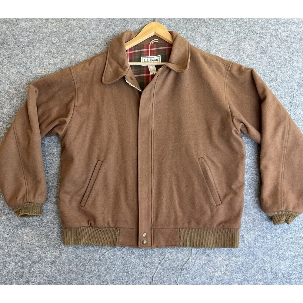 Vintage LL Bean Wool Bomber Jacket Men's XL Coat Brown USA Made Full Zip FLAWS