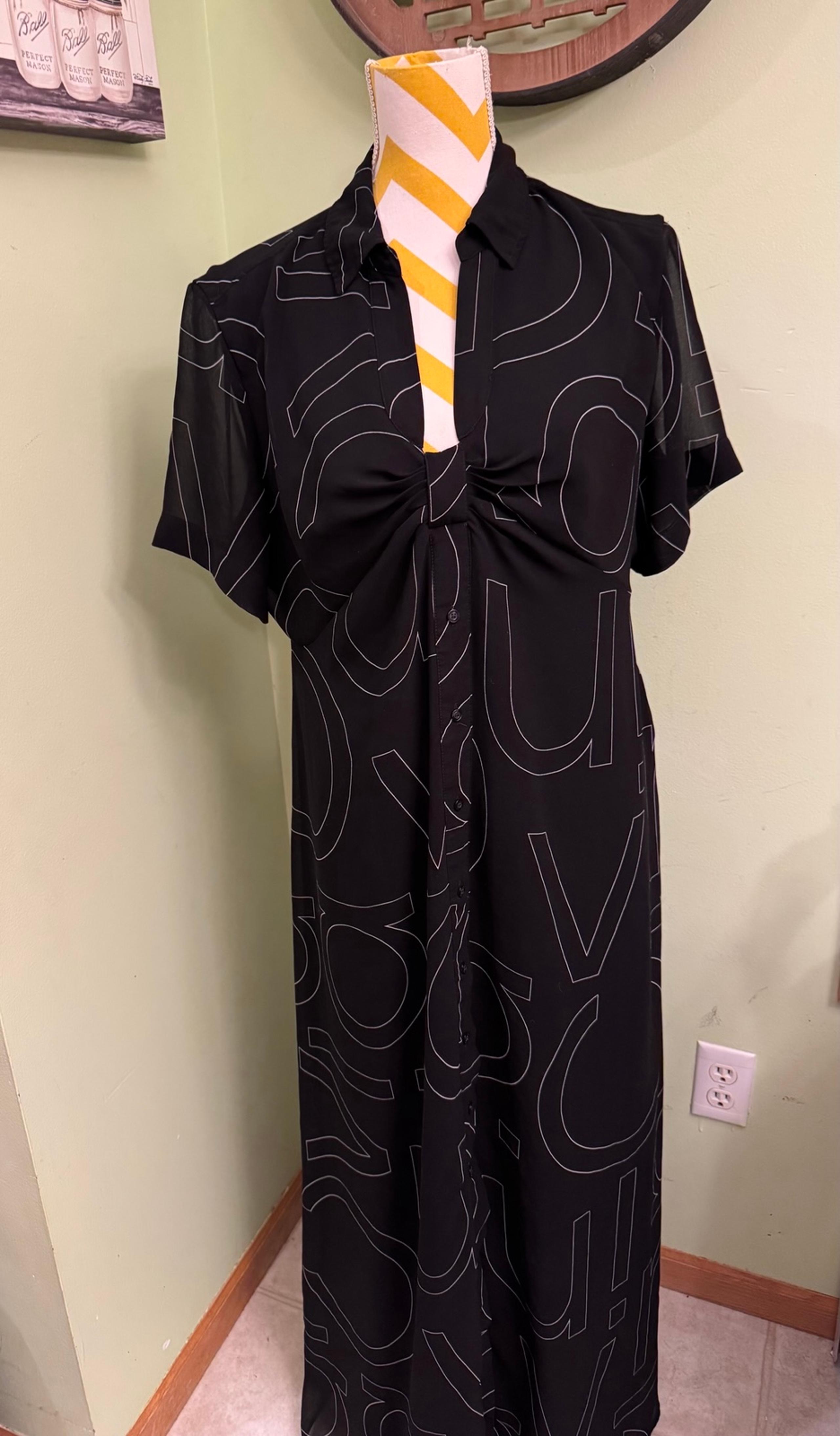 Calvin Klein Illusion Monogram Maxi Shirt Dress Women's 16