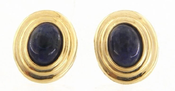 14K Gold with Blue Lapis Cabachon Earrings