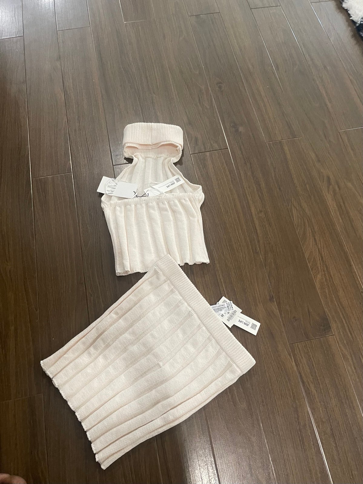 Zara cream knitted halter top and skirt