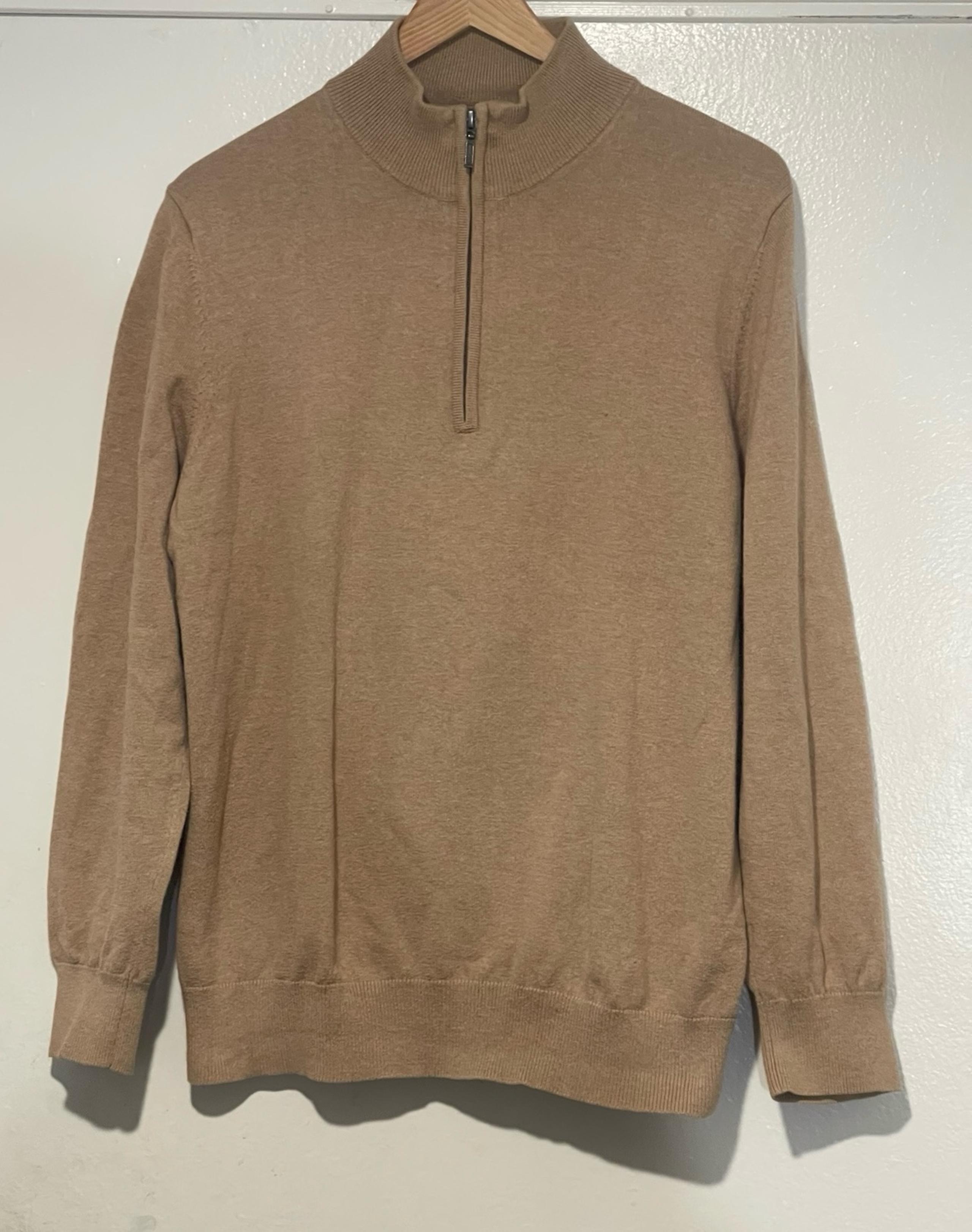 LL Bean 1/4 Zip Pullover Sweater Cotton 95%Cashmere Blend Tan Beige Mens M