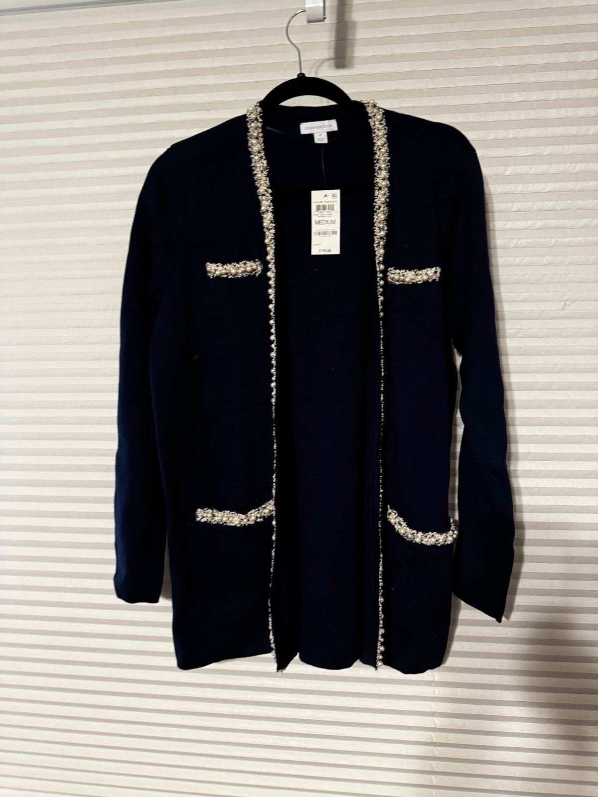 NWT navy embellished open cardigan medium