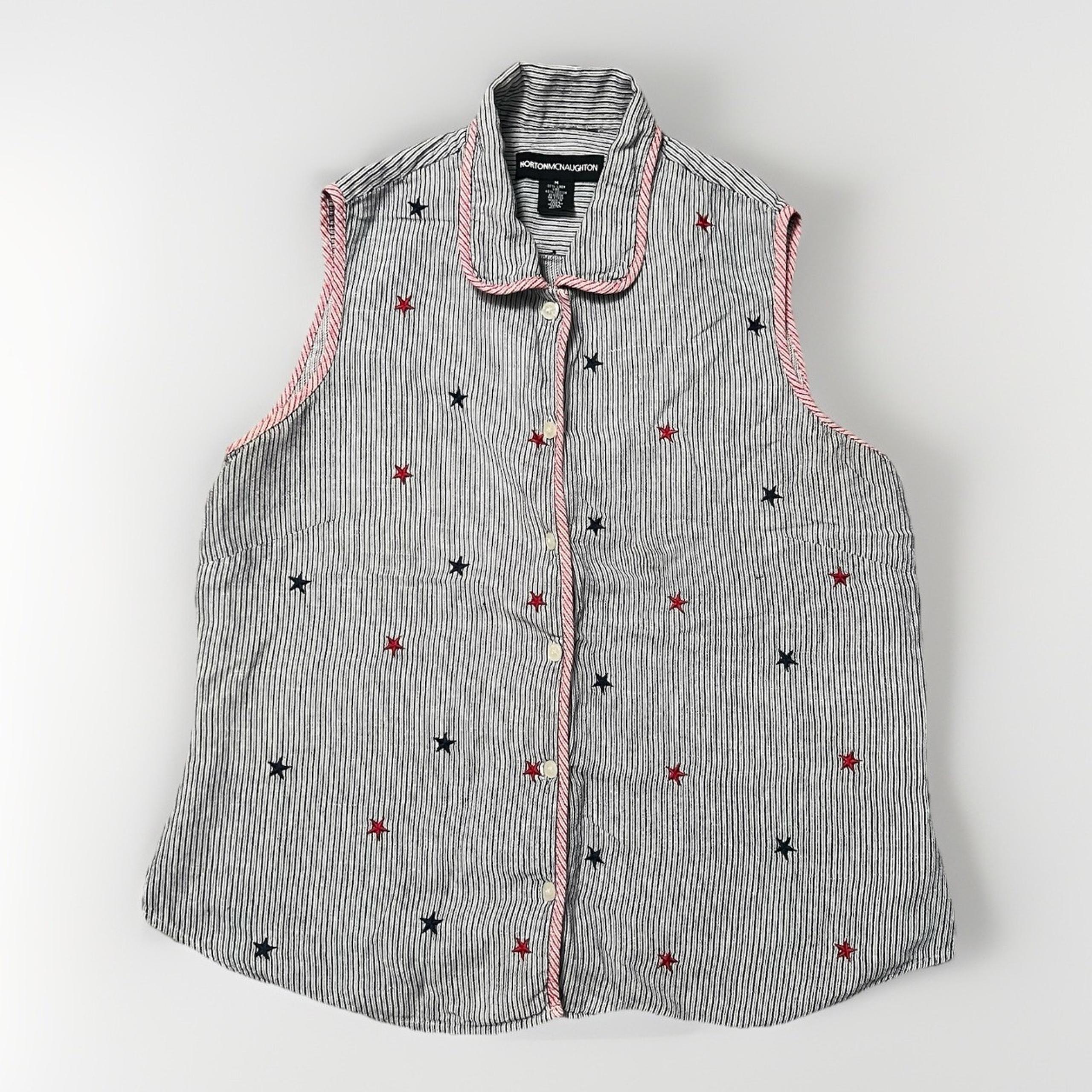Norton McNaughton Linen Vest - Red, White & Blue - Womens Vest Size Medium