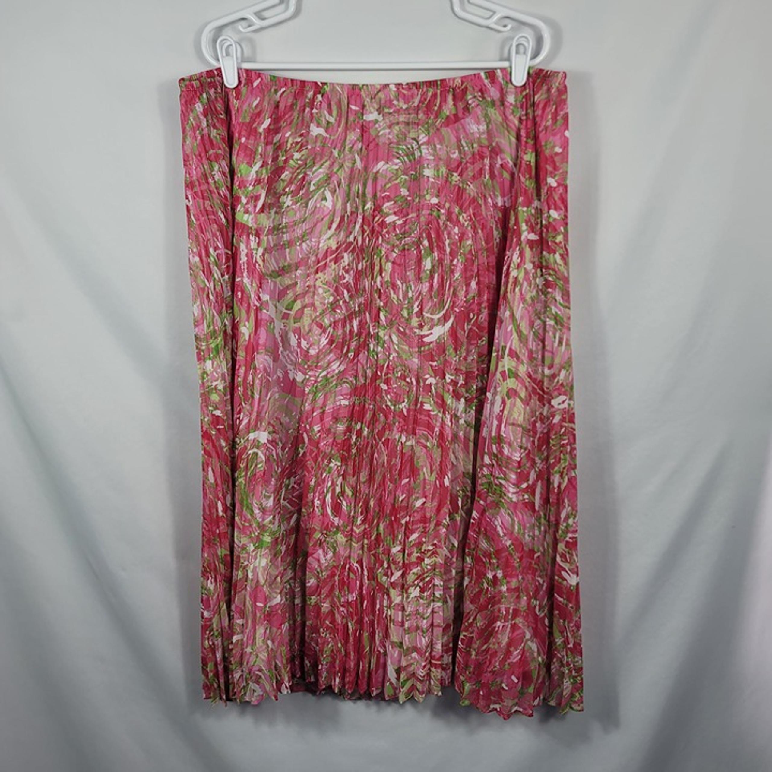 Ruby Road Pleated Midi Skirt Women's Size 22W Pink, White & Green Swirl Floral