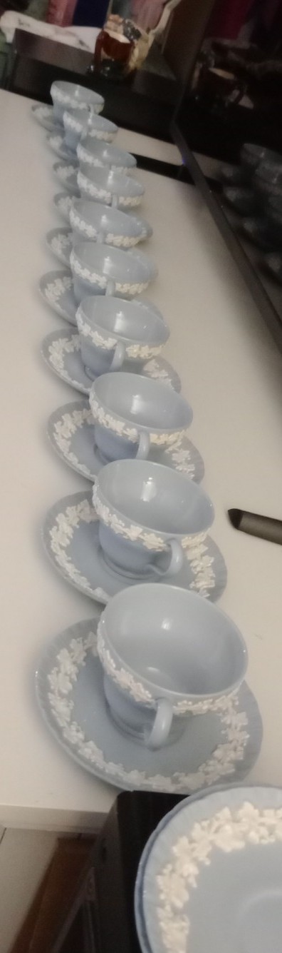 Set of 10 Wedgwood Eturia cups and saucers & two extra sauces 22 pc set vintage