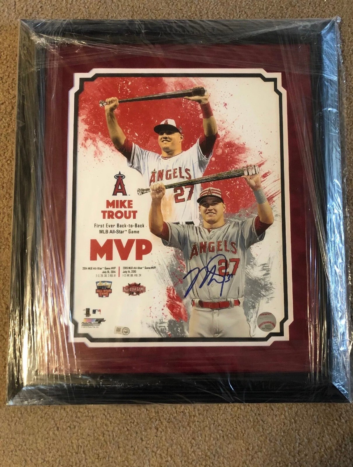 Mike Trout Signed 11x14 MVP Photo MLB Coa Autographed Angels Framed