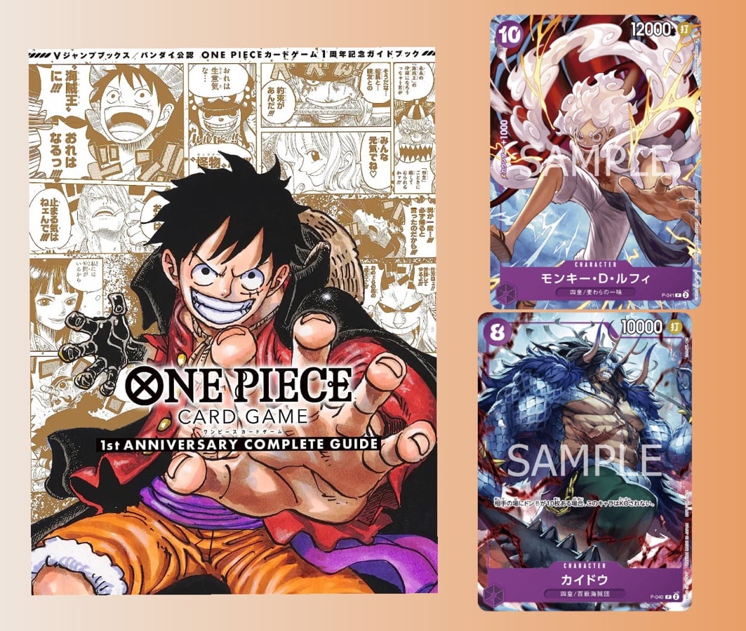 ONE PIECE CARD GAME 1st ANNIVERSARY COMPLETE GUIDE with 2 bonus cards